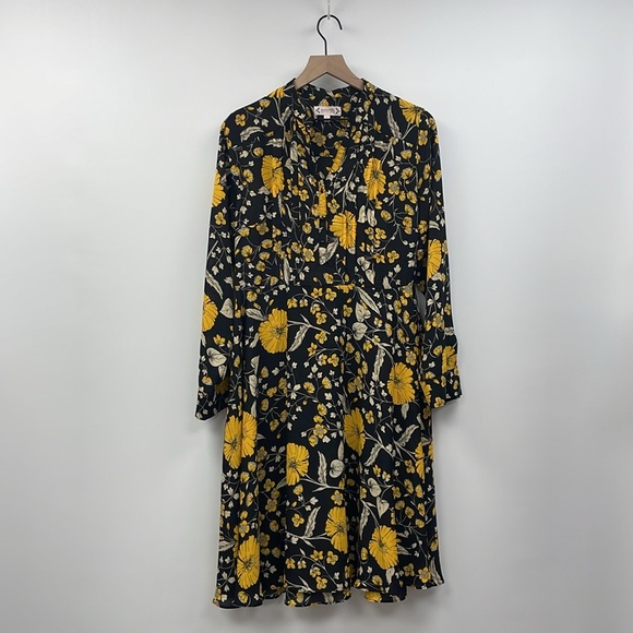 Nanette Lepore Floral Pintucked Midi Shirt Dress Boho Black 8 - Picture 2 of 8